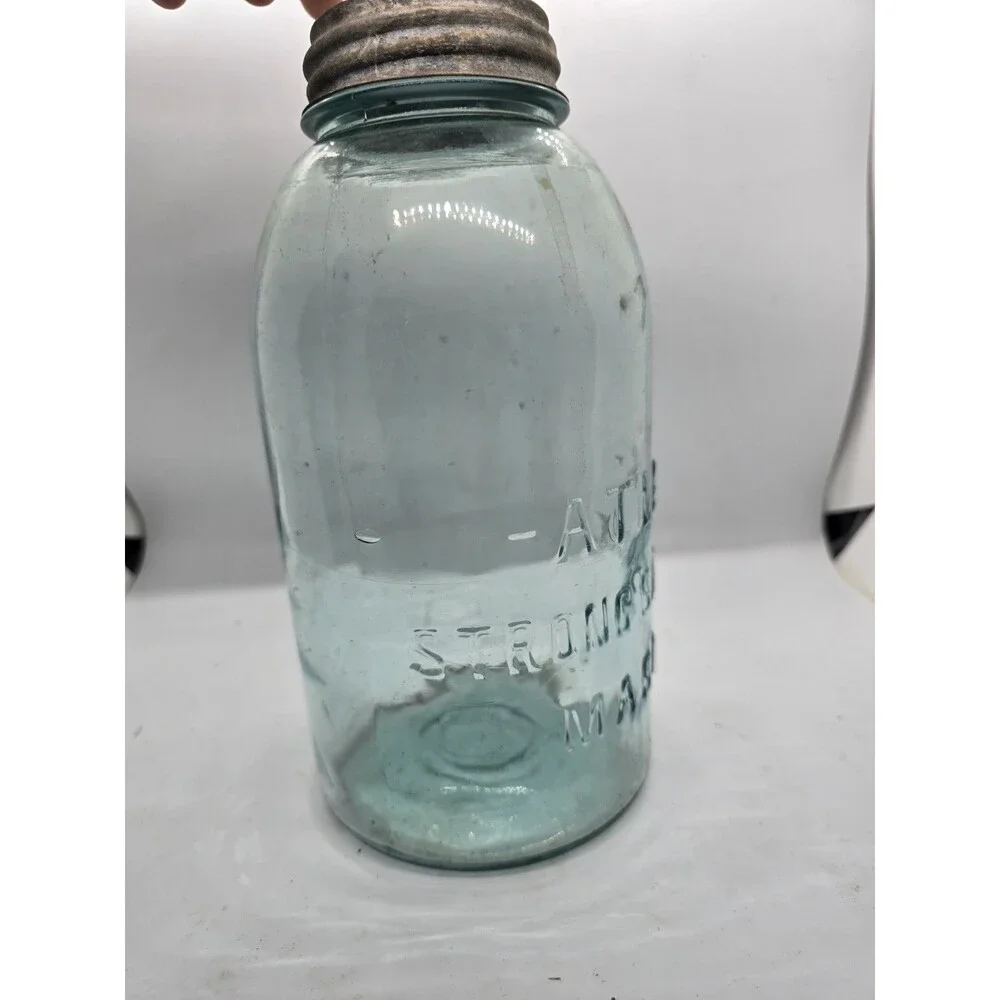 Atlas Strong Shoulder Mason Half Gallon Aqua Blue Jar w/Ball Zinc Lid Vintage